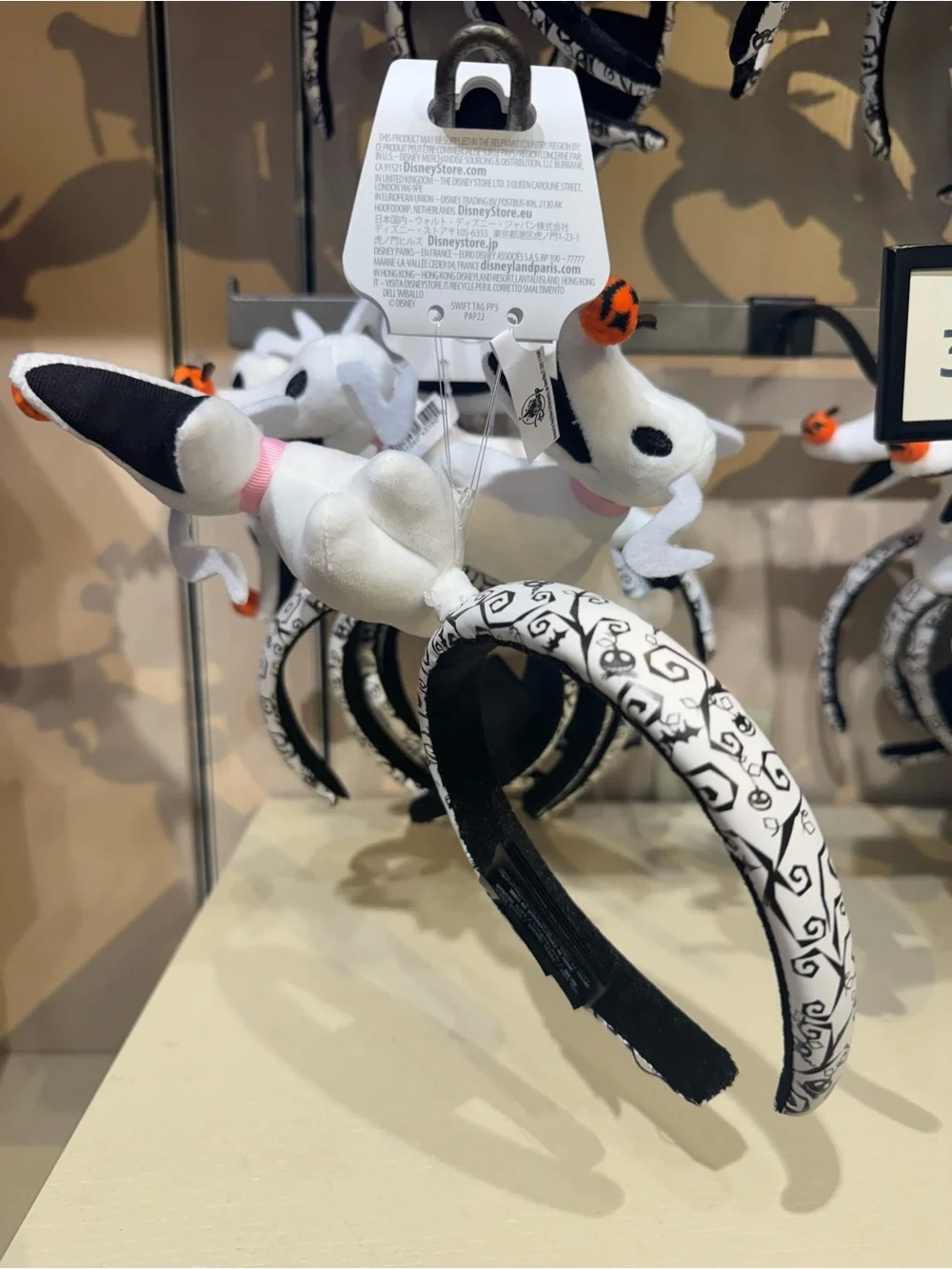 Disney Disneyland Zero Plush Ears Headband with Black-and-White Skull Band